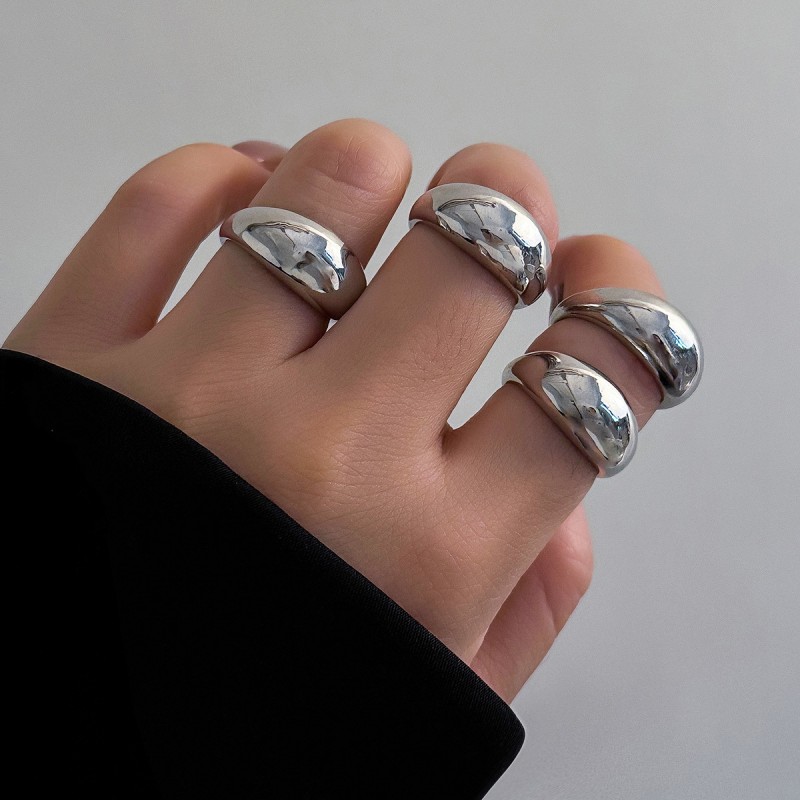 European And American Cross-Border Jewelry Ins Niche Metal Texture Glossy Ring Set Exaggerated Geometric Opening Ring For Women