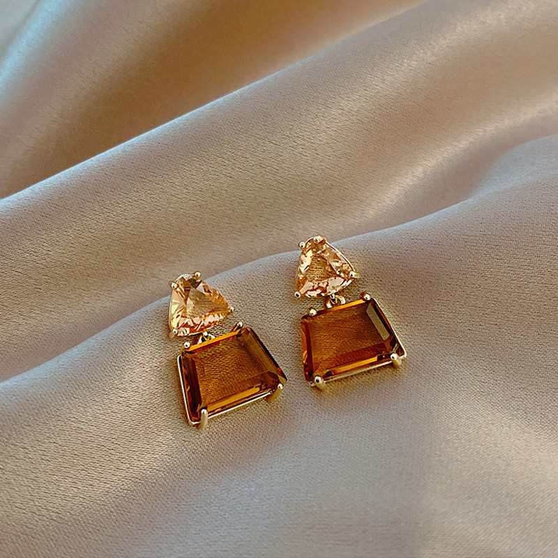 S925 Silver Needle Korean Edition Exquisite Earrings With A Simple And Small Style, Tea Crystal Earrings, Earrings, And Earrings With A High Sense Of Fashion Jewelry