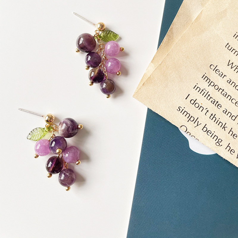 Korean Grape Earrings Vintage Fresh Earrings Earrings Earstuds Female Earclips Sweet Temperament Purple Crystal Female Simple Fruit