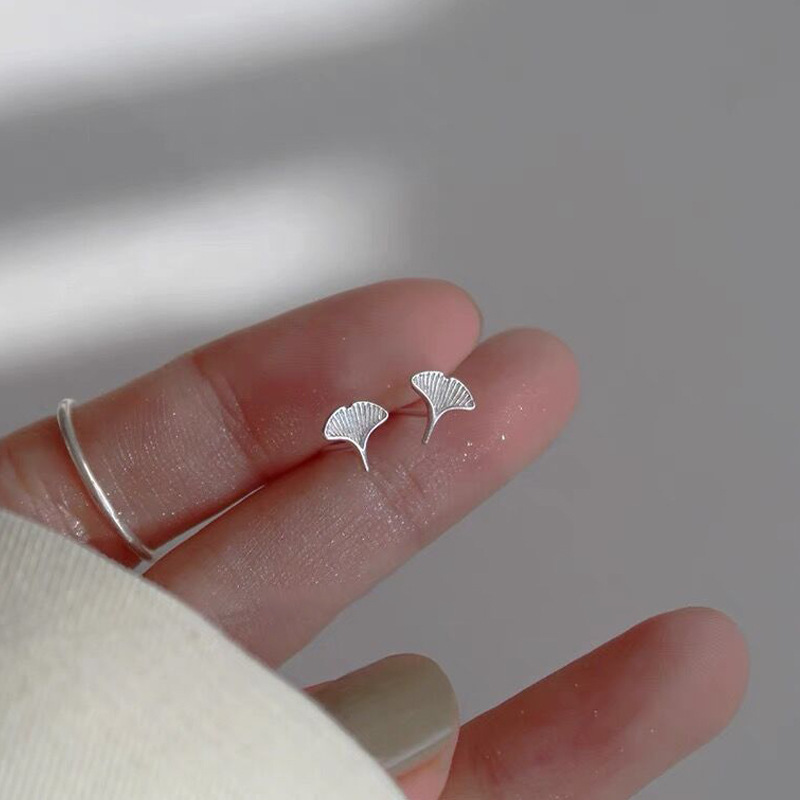 999 Silver Needle Ginkgo Leaf Ear Nails For Women,...