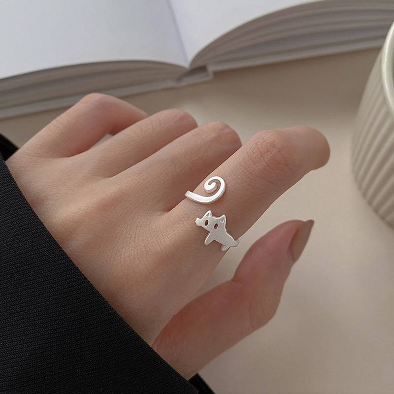 Little Cat Ring Girl Cute And Minimalist Design Sense Frosted Cat Animal Ring Opening Adjustable Ring