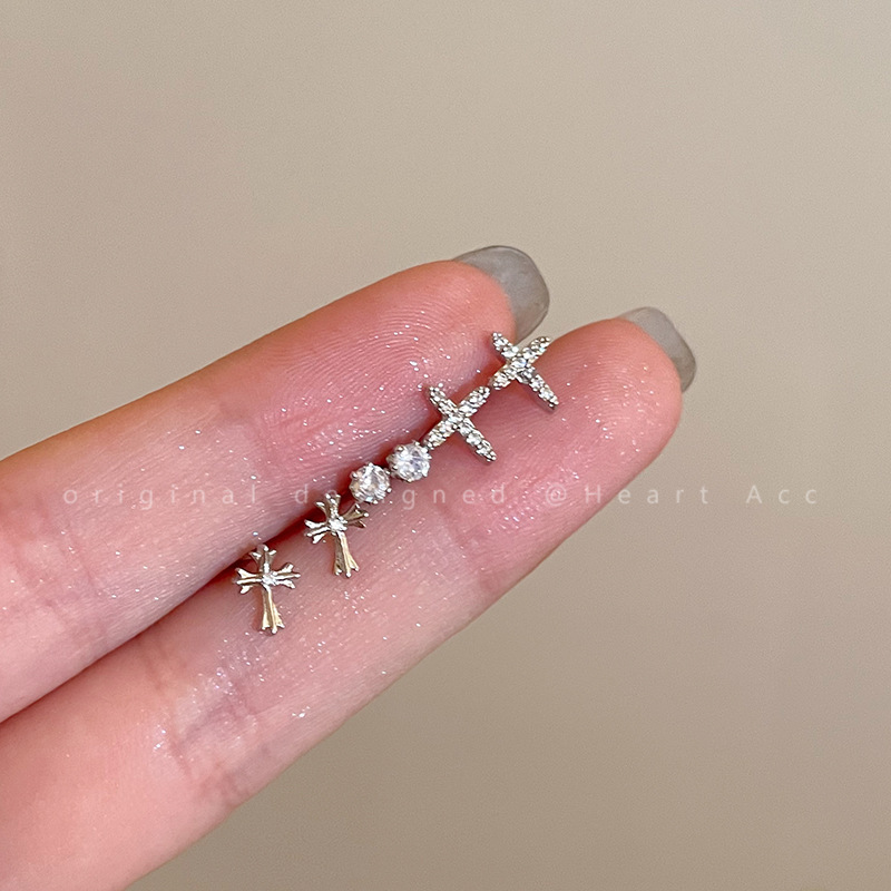 Six Piece Set~Small Cross Zircon Earrings For Wome...