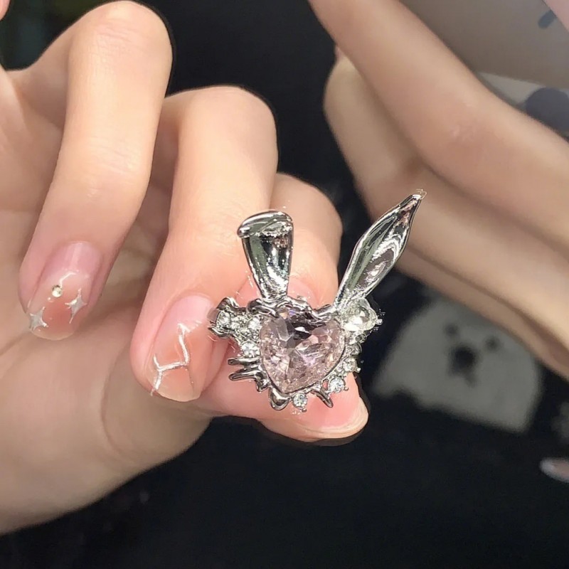 New Versatile And Cute Zircon Rabbit Ring For Women, Sweet Open Finger Ring, Unique And Unique Design, Sweet And Cool Ring