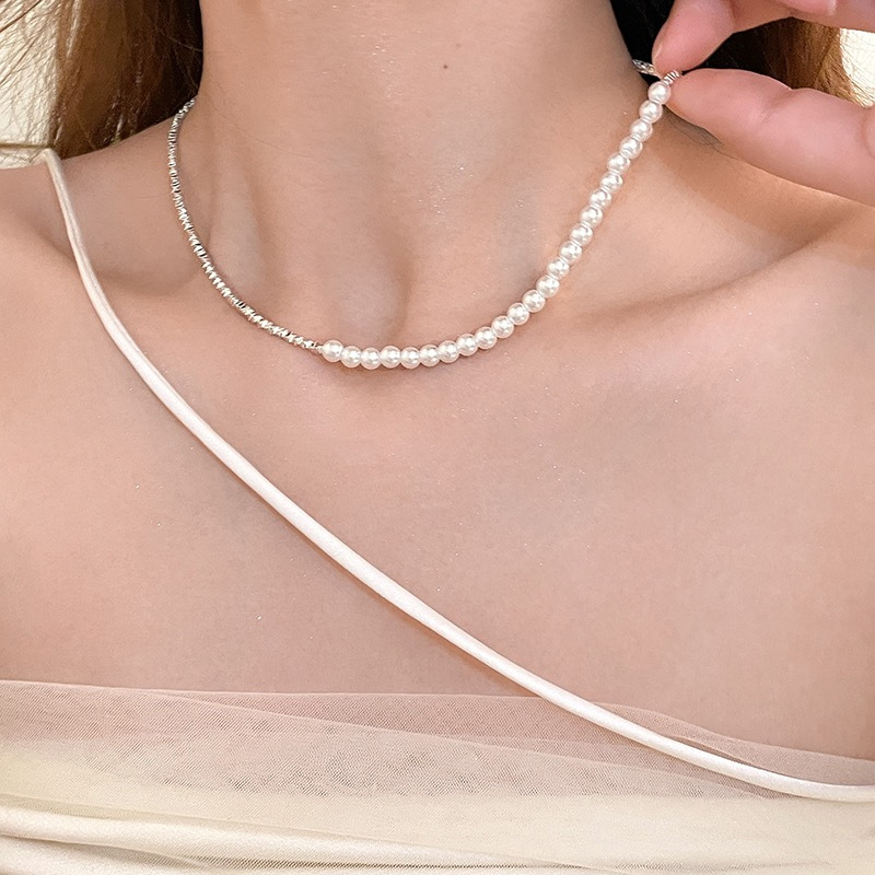 Irregular Broken Silver Pearl Pendant Necklace For Women's Advanced Design Sense Collar Chain Simple And Luxury Style Neck Chain
