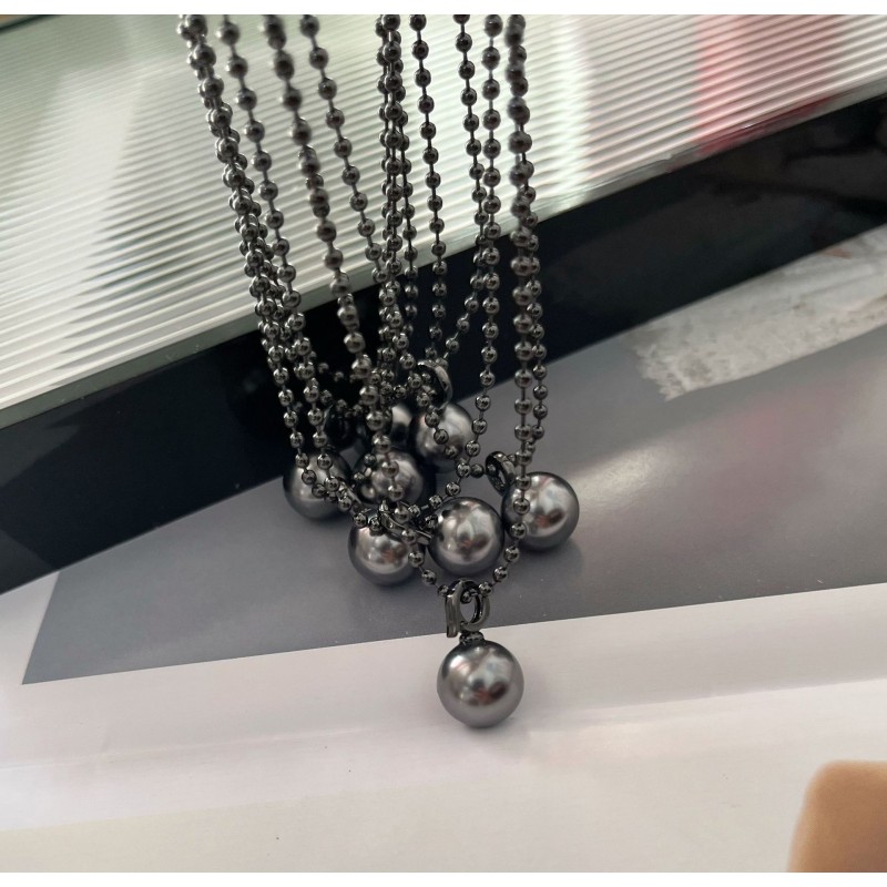 Disappearing She, Ni Ni, Same Imitation Multi Hemp Grey Pearl Necklace, Female Universal Buckle, Grey Beizhu Pendant, Clavicle Chain