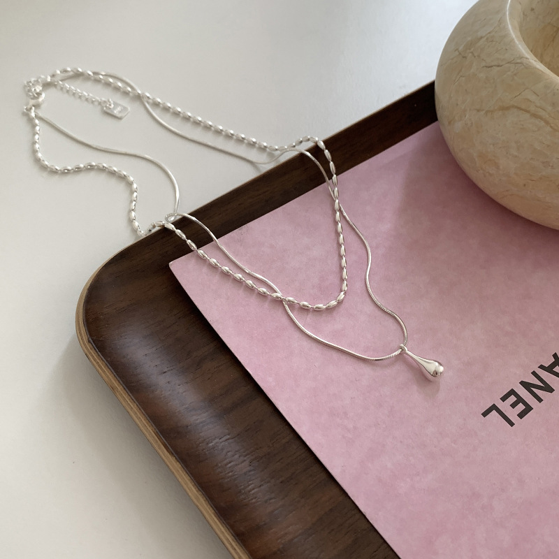 Korean Version Minimalist Double Layer Necklace For Women, Fashionable And Versatile, High-End Niche Water Drop Pendant, Collarbone Chain, 2023 New Model