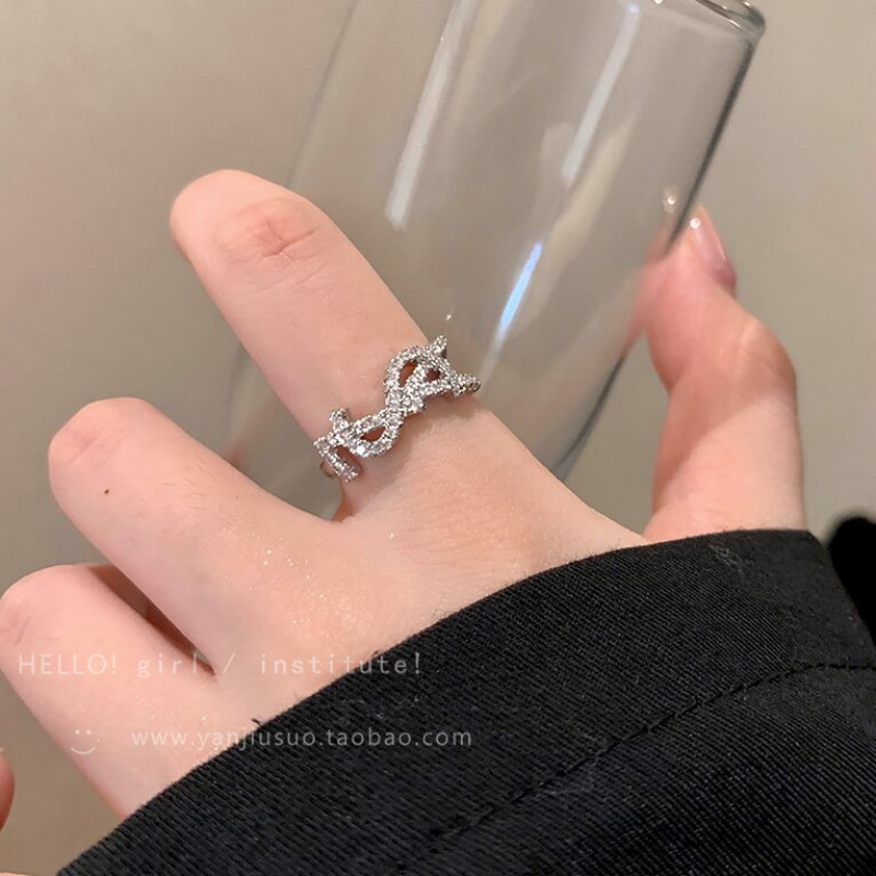 Super Flash Letter Zircon Open Ring For Female Minority Design Light Luxury Index Finger Ring Sense Fashion Personality Ring Trend