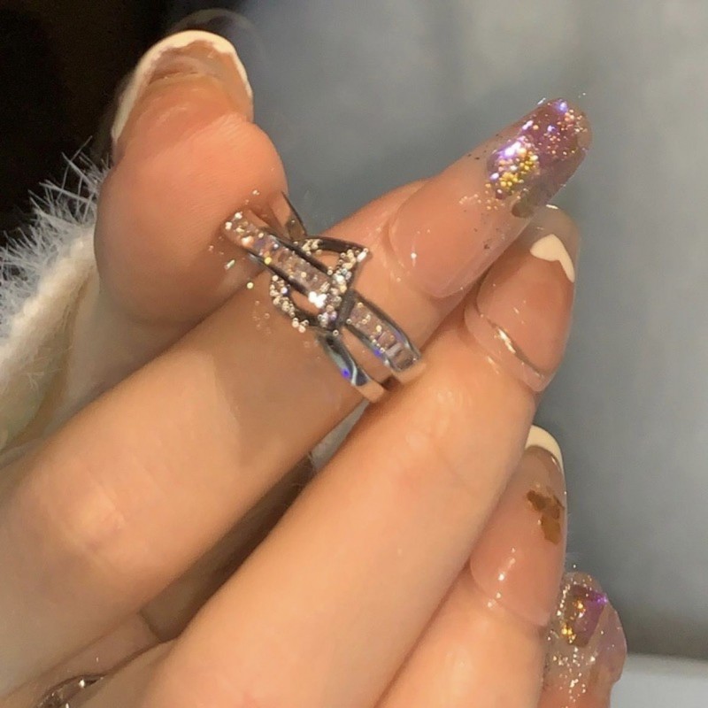 Ins Fashion Japan South Korea Light Luxury Versatile Zircon Open Ring Female Temperament Small Fashion Design High Sense Index Finger Ring