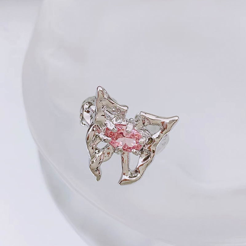 Sweet Pink Bow Heart Zircon Ring For Women's Advanced Feeling Temperament Ring Fashion Versatile Personalized Handicrafts