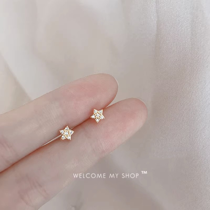 Minimalist Mini Basic Versatile 925 Silver Needle Zircon Five Point Star Ear Studs Small And Fashionable Earbone Studs For Women