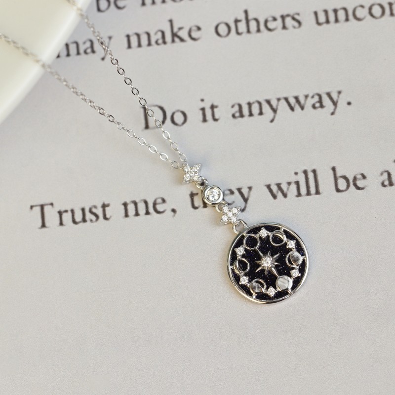 Blue Sandstone, Sun, Moon, Stars, Exquisite Collarbone Chain, Ins Necklace, Personalized Light Luxury, High-End Feeling, S925 Silver Temperament Female Chain