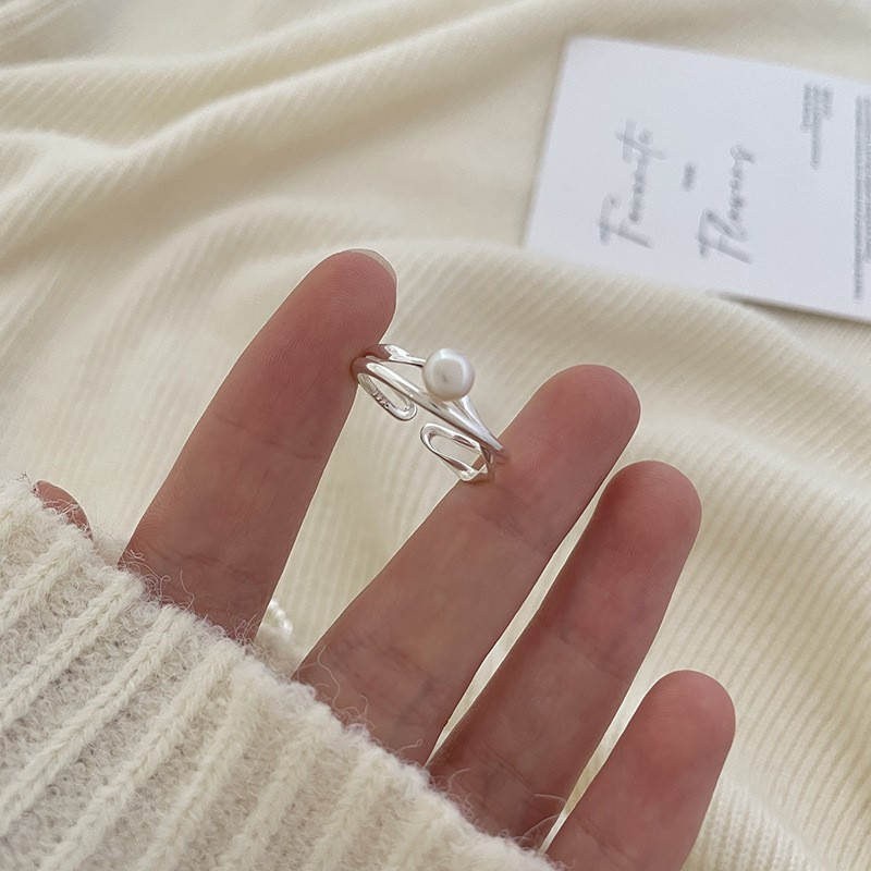 Pearl Woven Double Layer Ring For Women's Combination, Minimalist And Niche Design, High-End, Fashionable And Personalized Opening Index Finger Ring