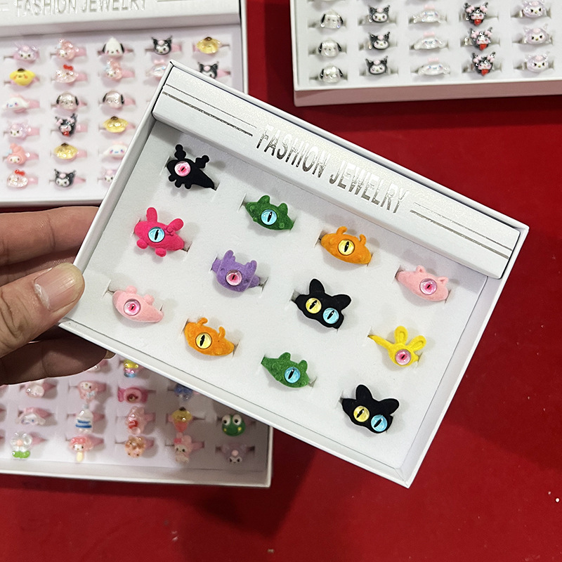 2023 New Cute Little Monster Ring Funny Cartoon Ring Female 36 Box Personalized Ring Set Opening