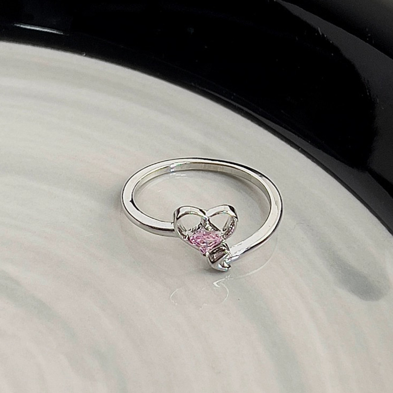 Sweet Pink Bow Heart Zircon Ring For Women's Advanced Feeling Temperament Ring Fashion Versatile Personalized Handicrafts