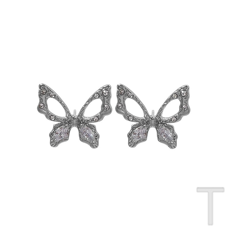 S999 Silver Hollow Butterfly Zircon Earrings For Women's Fashion Trend, Simple And Niche Design, Versatile Earrings, Light Luxury Earrings Wholesale