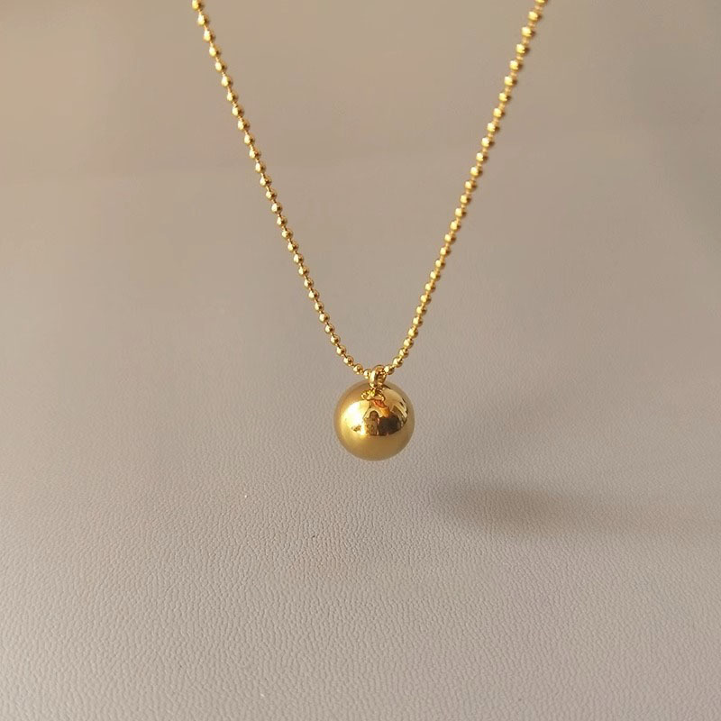 Titanium Steel Color Retention, Dribbling, Good Luck, Solid Round Bead Texture, Glossy Gold Bead Ball, 2023 New Small Round Ball Necklace