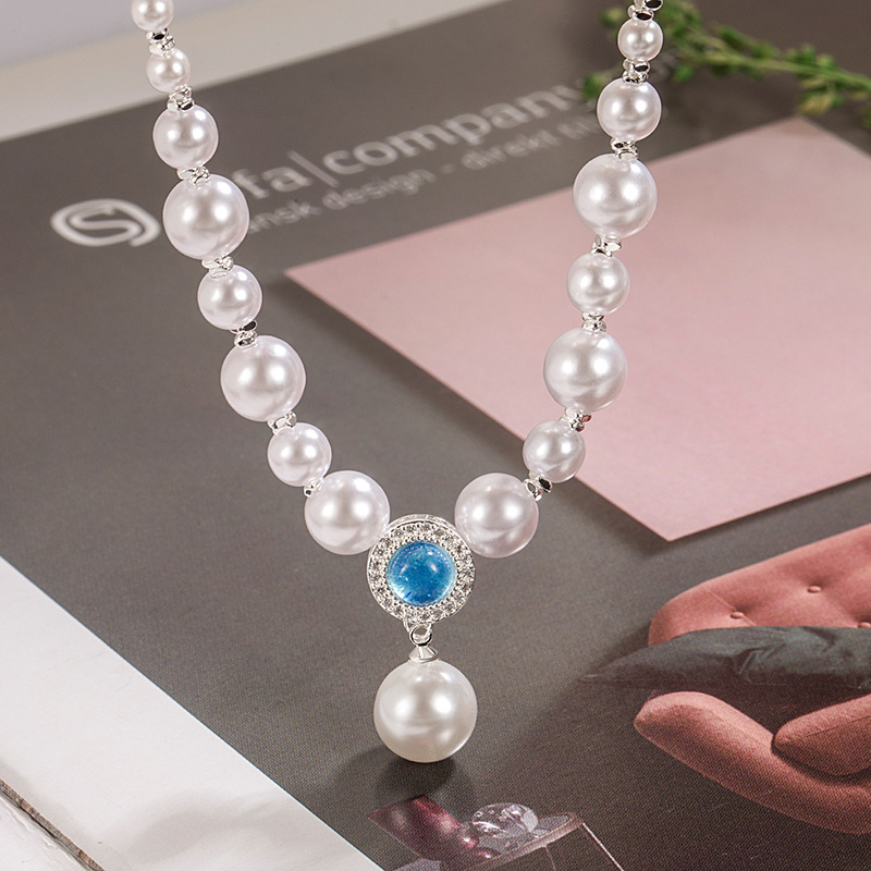 Sea Blue Treasure Pearl Silver Crushed Necklace With Female Minority Design, Advanced Temperament, Versatile Pendant, 2024 Popular Light Luxury