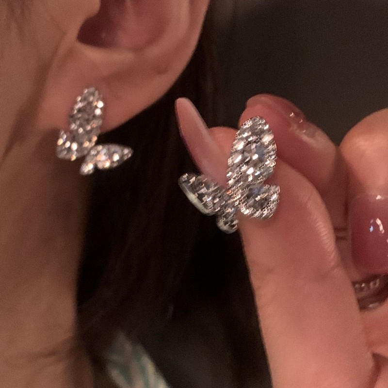It Looks Great! Full Diamond Butterfly Earrings, T...