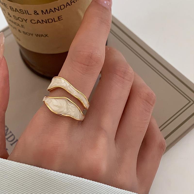 Geometric Double-Layer Hollowed Out Ring For Women's Fashionable Temperament, Irregular Drop Glaze Color Matching Open Ring, Inset Style Index Finger Ring