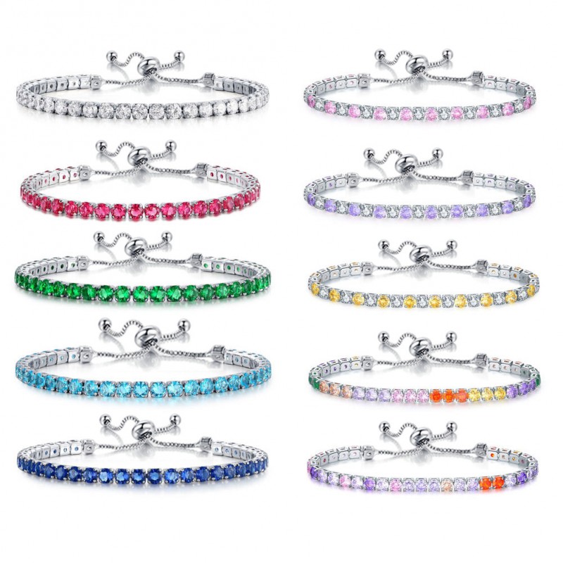 10 Colorful 4.0mm Zircon Tennis Pulling Bracelets Fashion Single Row Diamond Bracelets Wholesale In Cross Border Factories