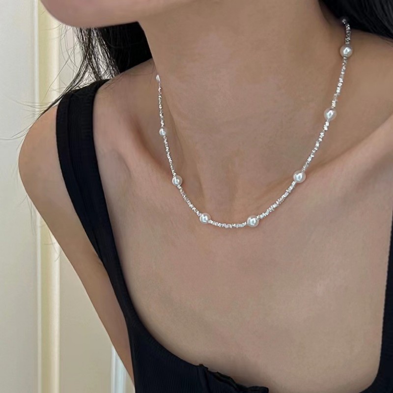 Factory Issued High-End And Fashionable Pearl Silver Necklace For Women, Full Of Stars, Super Immortals, Exquisite Collarbone Chain Jewelry