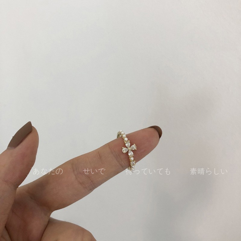 Ins Fashion Japan South Korea Light Luxury Versatile Zircon Open Ring Female Temperament Small Fashion Design High Sense Index Finger Ring