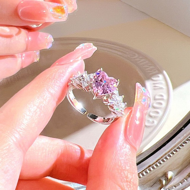 Small Design Pink Love Thorn Cat's Eye Zircon Ring Female Sweet Cool Style Fashion Style Versatile Ring