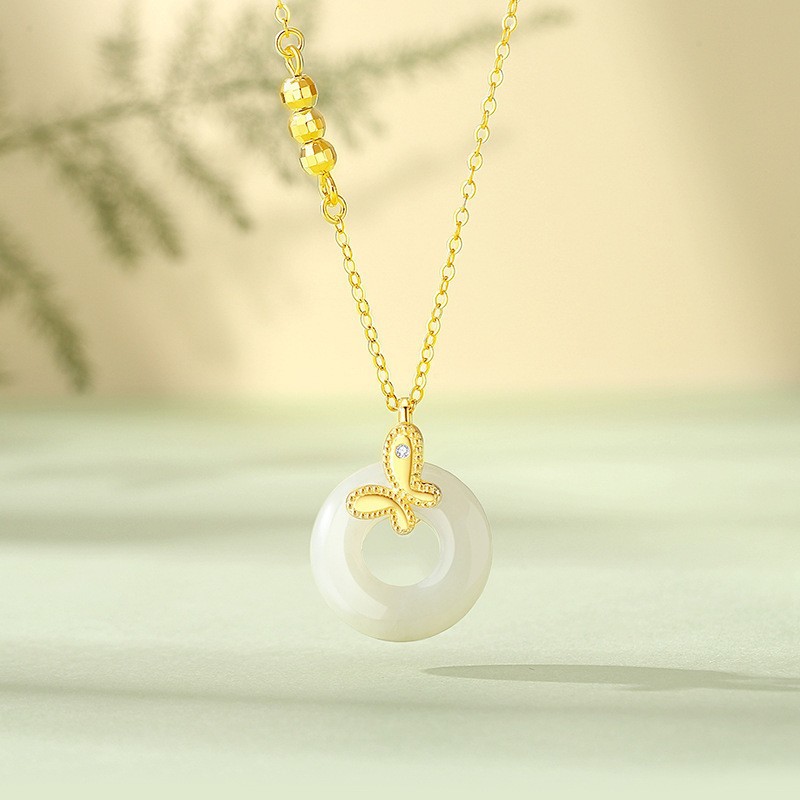 New Style White Jade Pith Safety Clasp Necklace Wo...