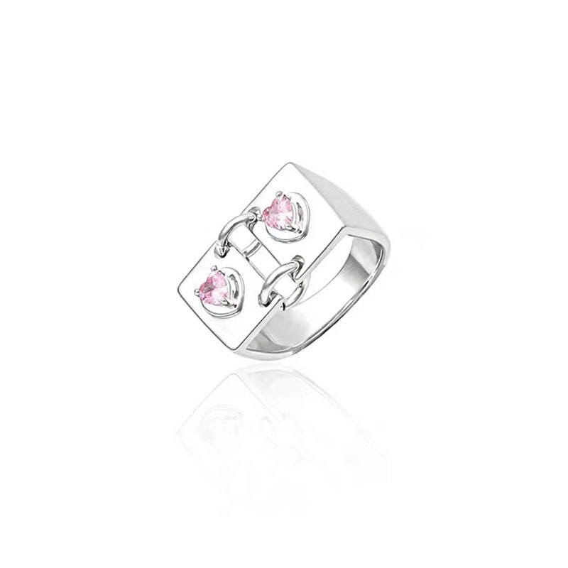 Sweet Pink Bow Heart Zircon Ring For Women's Advan...