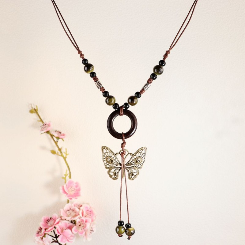 Wholesale Of Chinese Ethnic Style Butterfly Necklaces From Manufacturers, Niche Ancient Style Long Style Sweater Chains, Woven Collarbone Chains, Trendy