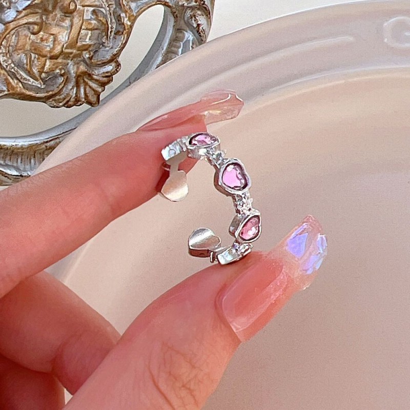 Small Design Pink Love Thorn Cat's Eye Zircon Ring Female Sweet Cool Style Fashion Style Versatile Ring