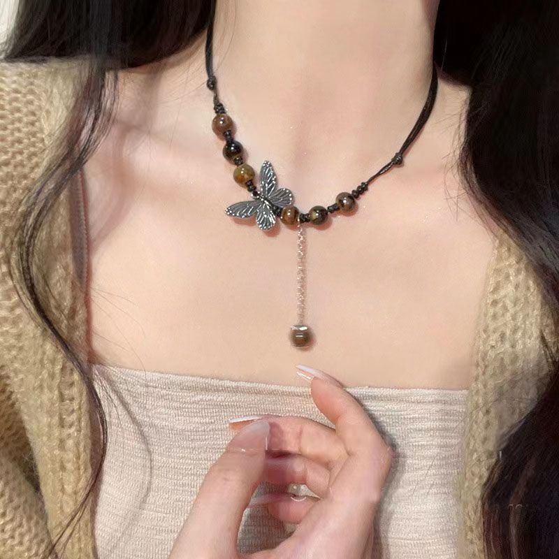 Wholesale Of Chinese Ethnic Style Butterfly Necklaces From Manufacturers, Niche Ancient Style Long Style Sweater Chains, Woven Collarbone Chains, Trendy