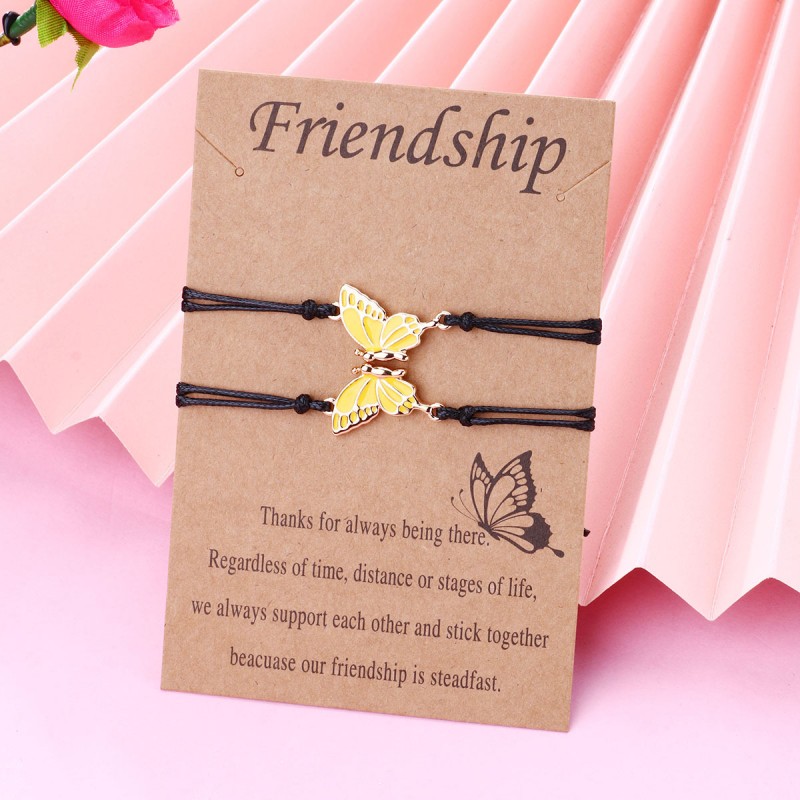 Cross Border New Product Popular Butterfly Bracelet Good Friends Alloy Wax Thread Braided Bracelet Friendship Card Bracelet Set