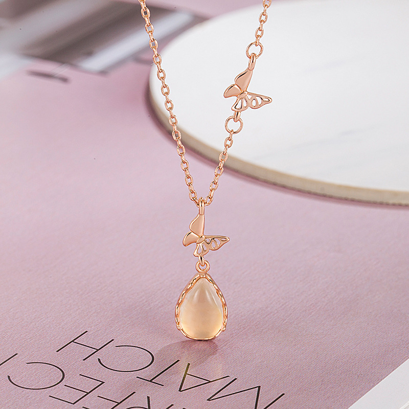 2023 New Zircon Butterfly Necklace Women's Inn Style Sweet Temperament Light Luxury High Grade Water Drop Collar Chain Necklace