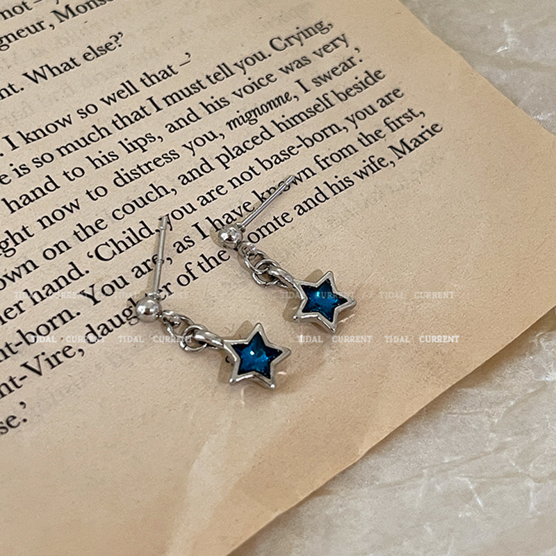 S925 Silver Needle Blue Star Earrings Exquisite An...